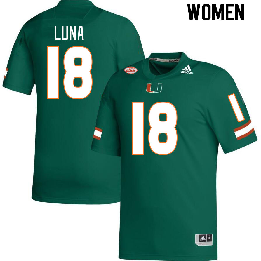 Women #18 Riply Luna Miami Hurricanes College Football Jerseys Stitched Sale-Green